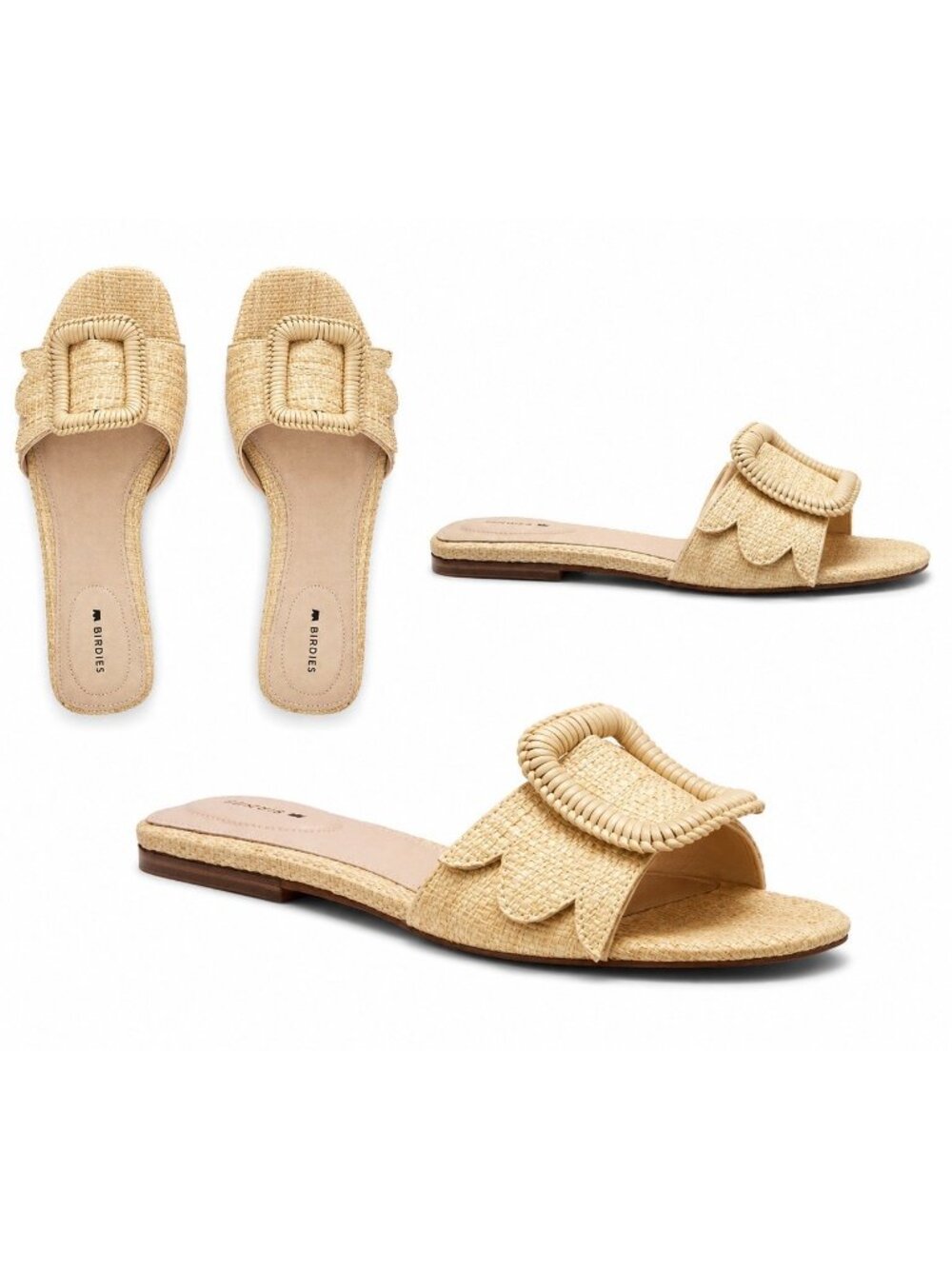 Birdies The Kiwi Natural Raffia Slide Sandals Buckle Woven Slip On Shoe 7.5 NEW - Picture 4 of 12